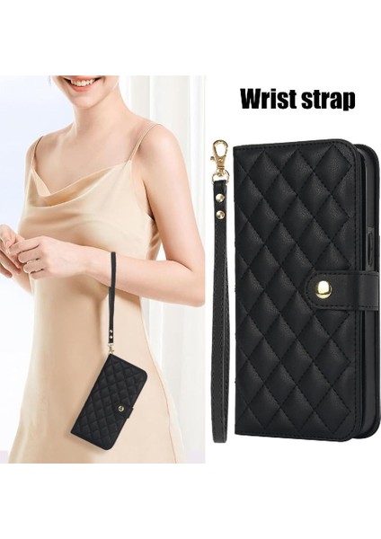Samsung Galaxy S22 Leather Flip Magnetic Clasp Kickstand Heavy Duty Protective Wallet Phone Case With Card Holder Crossbody Long Wrist Strap (Yurt Dışından) fiyatları