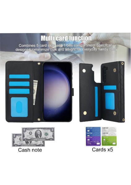 Samsung Galaxy S22 Leather Flip Magnetic Clasp Kickstand Heavy Duty Protective Wallet Phone Case With Card Holder Crossbody Long Wrist Strap (Yurt Dışından) fırsatları