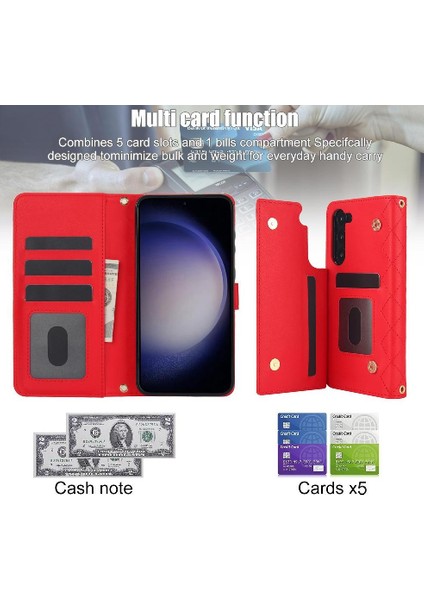 Samsung Galaxy S22 Leather Flip Magnetic Clasp Kickstand Heavy Duty Protective Wallet Phone Case With Card Holder Crossbody Long Wrist Strap (Yurt Dışından) fiyatları