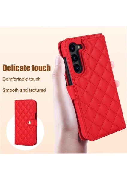 Samsung Galaxy S22 Leather Flip Magnetic Clasp Kickstand Heavy Duty Protective Wallet Phone Case With Card Holder Crossbody Long Wrist Strap (Yurt Dışından) modelleri