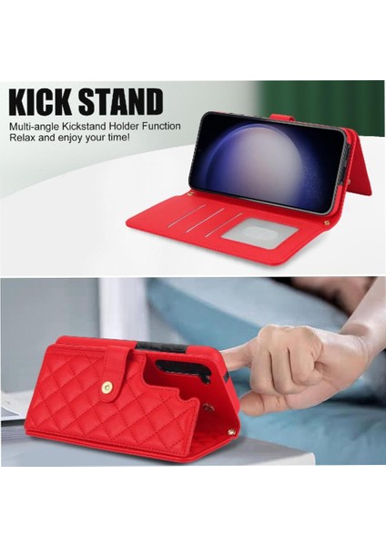Samsung Galaxy S22 Leather Flip Magnetic Clasp Kickstand Heavy Duty Protective Wallet Phone Case With Card Holder Crossbody Long Wrist Strap (Yurt Dışından) fırsatları
