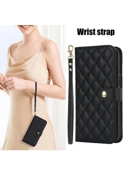 iPhone 13 Pro Leather Flip Magnetic Clasp Kickstand Heavy Duty Protective Wallet Phone Case With Card Holder Crossbody Long Wrist Strap (Yurt Dışından) fiyatları