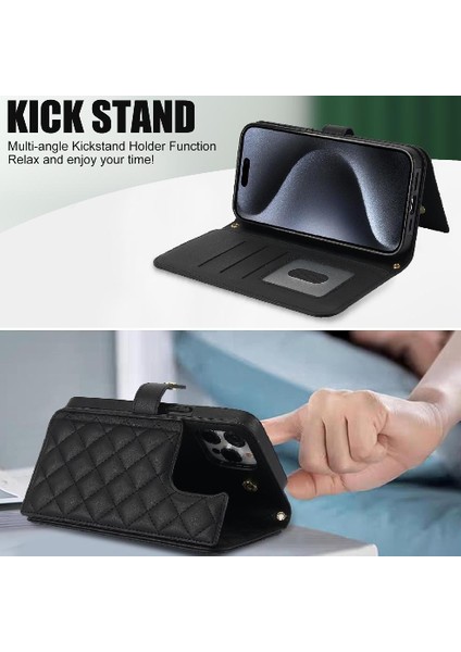 iPhone 13 Pro Leather Flip Magnetic Clasp Kickstand Heavy Duty Protective Wallet Phone Case With Card Holder Crossbody Long Wrist Strap (Yurt Dışından) indirimleri