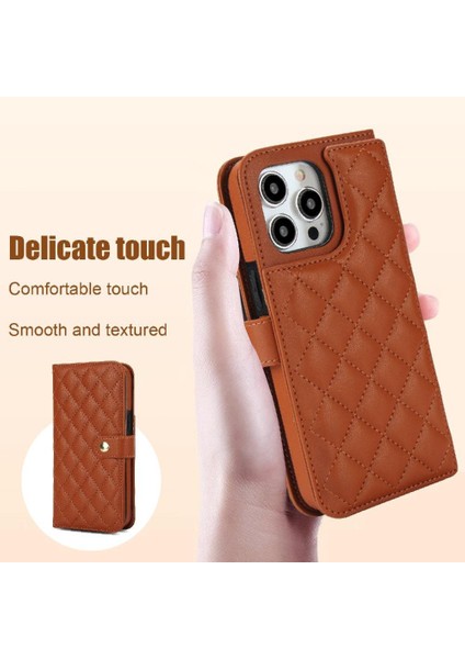 iPhone 13 Pro Leather Flip Magnetic Clasp Kickstand Heavy Duty Protective Wallet Phone Case With Card Holder Crossbody Long Wrist Strap (Yurt Dışından) modelleri