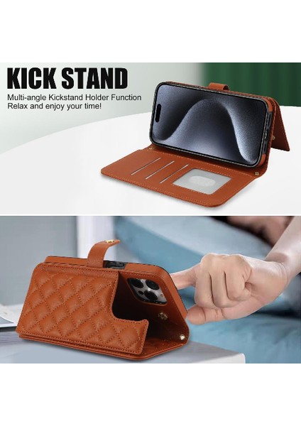 iPhone 13 Pro Leather Flip Magnetic Clasp Kickstand Heavy Duty Protective Wallet Phone Case With Card Holder Crossbody Long Wrist Strap (Yurt Dışından) fırsatları