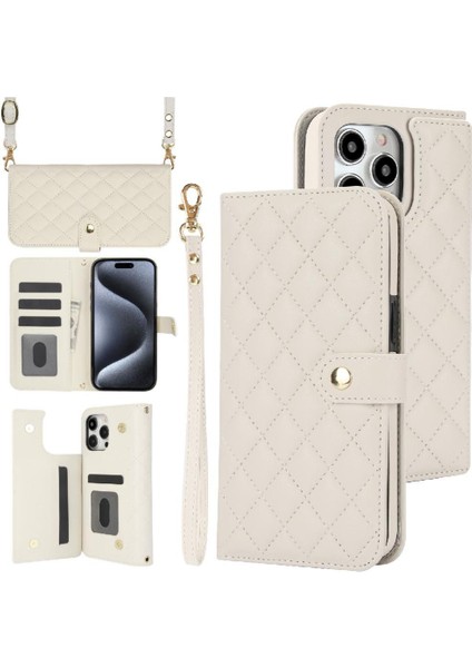 iPhone 13 Pro Leather Flip Magnetic Clasp Kickstand Heavy Duty Protective Wallet Phone Case With Card Holder Crossbody Long Wrist Strap (Yurt Dışından)