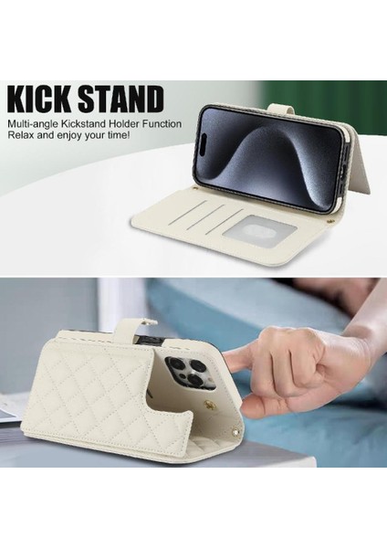 iPhone 13 Pro Leather Flip Magnetic Clasp Kickstand Heavy Duty Protective Wallet Phone Case With Card Holder Crossbody Long Wrist Strap (Yurt Dışından) indirimleri