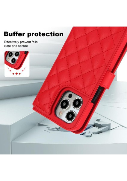 iPhone 13 Pro Leather Flip Magnetic Clasp Kickstand Heavy Duty Protective Wallet Phone Case With Card Holder Crossbody Long Wrist Strap (Yurt Dışından) fiyatları
