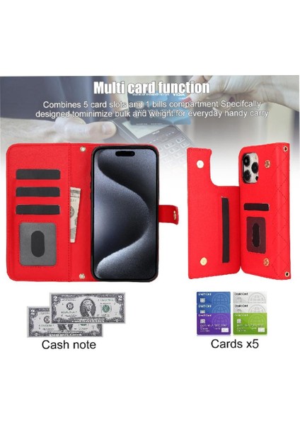 iPhone 13 Pro Leather Flip Magnetic Clasp Kickstand Heavy Duty Protective Wallet Phone Case With Card Holder Crossbody Long Wrist Strap (Yurt Dışından) modelleri