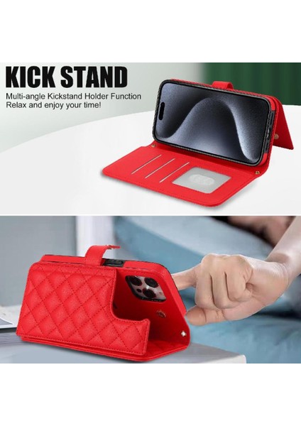 iPhone 13 Pro Leather Flip Magnetic Clasp Kickstand Heavy Duty Protective Wallet Phone Case With Card Holder Crossbody Long Wrist Strap (Yurt Dışından) indirimleri