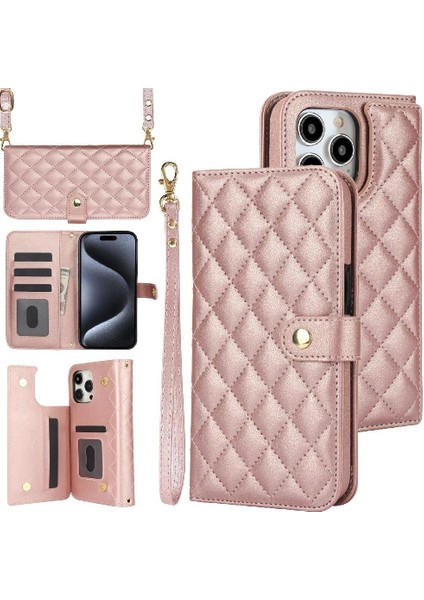 iPhone 13 Pro Leather Flip Magnetic Clasp Kickstand Heavy Duty Protective Wallet Phone Case With Card Holder Crossbody Long Wrist Strap (Yurt Dışından)