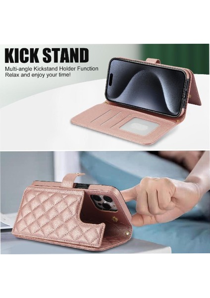 iPhone 13 Pro Leather Flip Magnetic Clasp Kickstand Heavy Duty Protective Wallet Phone Case With Card Holder Crossbody Long Wrist Strap (Yurt Dışından) fırsatları