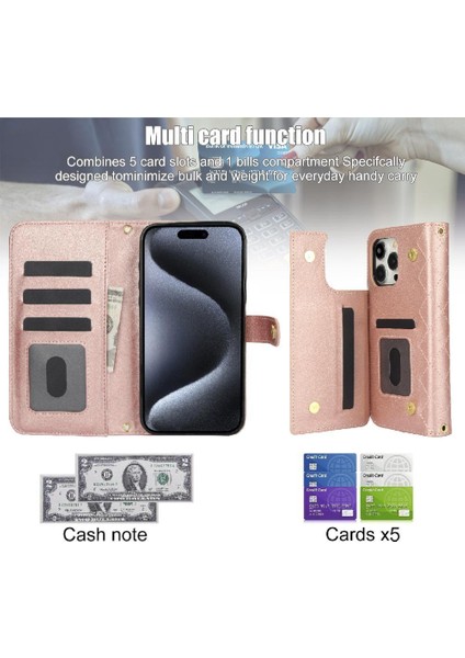 iPhone 13 Pro Leather Flip Magnetic Clasp Kickstand Heavy Duty Protective Wallet Phone Case With Card Holder Crossbody Long Wrist Strap (Yurt Dışından) indirimleri