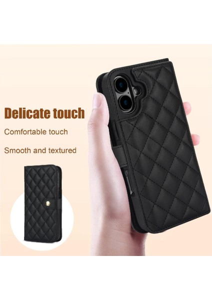 iPhone 16 Plus Leather Flip Magnetic Clasp Kickstand Heavy Duty Protective Wallet Phone Case With Card Holder Crossbody Long Wrist Strap (Yurt Dışından) fiyatları