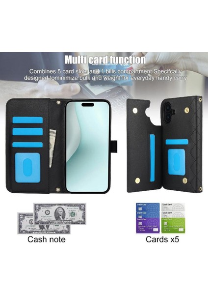 iPhone 16 Plus Leather Flip Magnetic Clasp Kickstand Heavy Duty Protective Wallet Phone Case With Card Holder Crossbody Long Wrist Strap (Yurt Dışından) indirimleri
