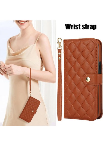 iPhone 16 Plus Leather Flip Magnetic Clasp Kickstand Heavy Duty Protective Wallet Phone Case With Card Holder Crossbody Long Wrist Strap (Yurt Dışından) modelleri