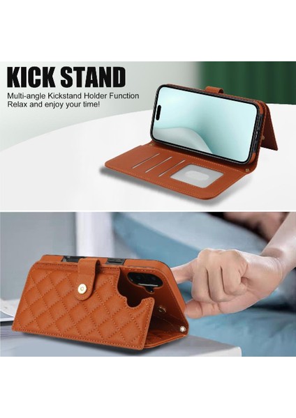iPhone 16 Plus Leather Flip Magnetic Clasp Kickstand Heavy Duty Protective Wallet Phone Case With Card Holder Crossbody Long Wrist Strap (Yurt Dışından) fırsatları