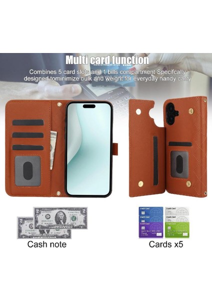 iPhone 16 Plus Leather Flip Magnetic Clasp Kickstand Heavy Duty Protective Wallet Phone Case With Card Holder Crossbody Long Wrist Strap (Yurt Dışından) indirimleri