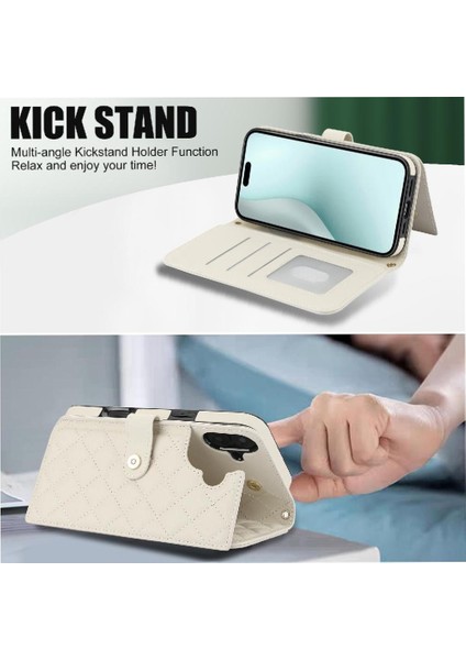 iPhone 16 Plus Leather Flip Magnetic Clasp Kickstand Heavy Duty Protective Wallet Phone Case With Card Holder Crossbody Long Wrist Strap (Yurt Dışından) fiyatları