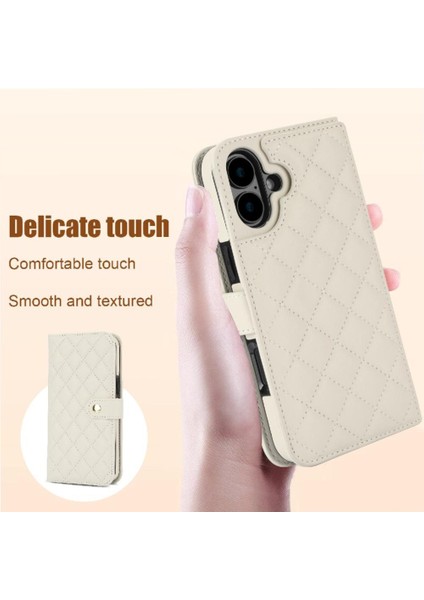 iPhone 16 Plus Leather Flip Magnetic Clasp Kickstand Heavy Duty Protective Wallet Phone Case With Card Holder Crossbody Long Wrist Strap (Yurt Dışından) modelleri