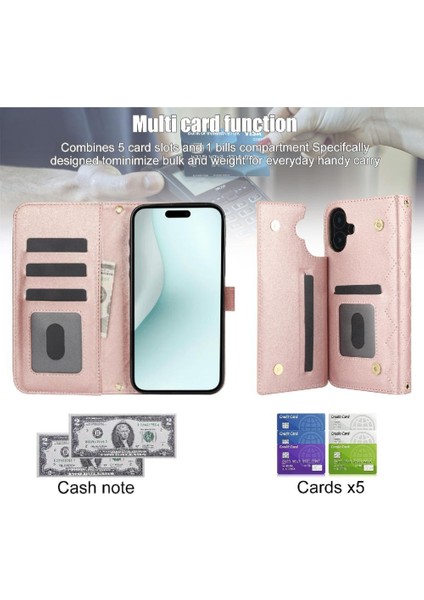 iPhone 16 Plus Leather Flip Magnetic Clasp Kickstand Heavy Duty Protective Wallet Phone Case With Card Holder Crossbody Long Wrist Strap (Yurt Dışından) indirimleri