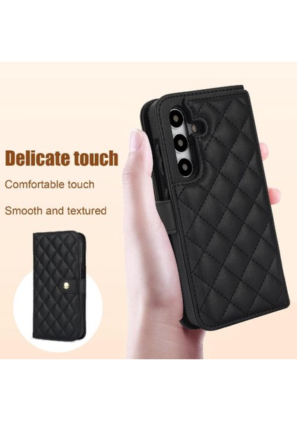 Samsung Galaxy S24 Leather Flip Magnetic Clasp Kickstand Heavy Duty Protective Wallet Phone Case With Card Holder Crossbody Long Wrist Strap (Yurt Dışından) modelleri