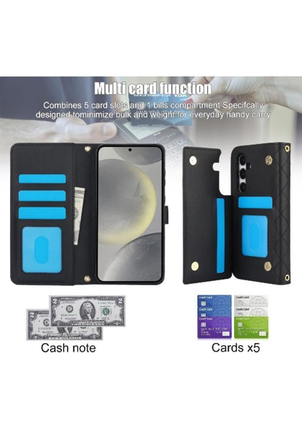 Samsung Galaxy S24 Leather Flip Magnetic Clasp Kickstand Heavy Duty Protective Wallet Phone Case With Card Holder Crossbody Long Wrist Strap (Yurt Dışından) fırsatları