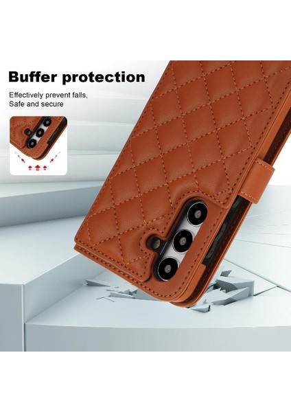 Samsung Galaxy S24 Leather Flip Magnetic Clasp Kickstand Heavy Duty Protective Wallet Phone Case With Card Holder Crossbody Long Wrist Strap (Yurt Dışından) modelleri
