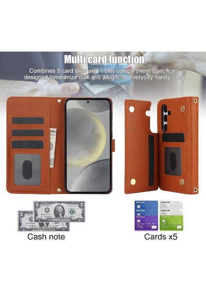 Samsung Galaxy S24 Leather Flip Magnetic Clasp Kickstand Heavy Duty Protective Wallet Phone Case With Card Holder Crossbody Long Wrist Strap (Yurt Dışından) indirimleri