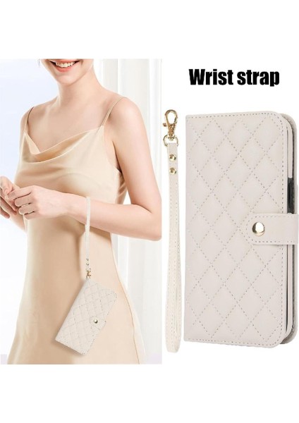 Samsung Galaxy S24 Leather Flip Magnetic Clasp Kickstand Heavy Duty Protective Wallet Phone Case With Card Holder Crossbody Long Wrist Strap (Yurt Dışından) modelleri