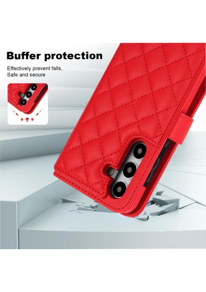 Samsung Galaxy S24 Leather Flip Magnetic Clasp Kickstand Heavy Duty Protective Wallet Phone Case With Card Holder Crossbody Long Wrist Strap (Yurt Dışından) modelleri