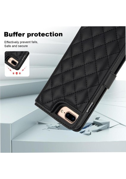iPhone 7 Plus / 8 Plus Leather Flip Magnetic Clasp Kickstand Heavy Duty Protective Wallet Phone Case With Card Holder Crossbody Long Wrist Strap (Yurt Dışından) modelleri
