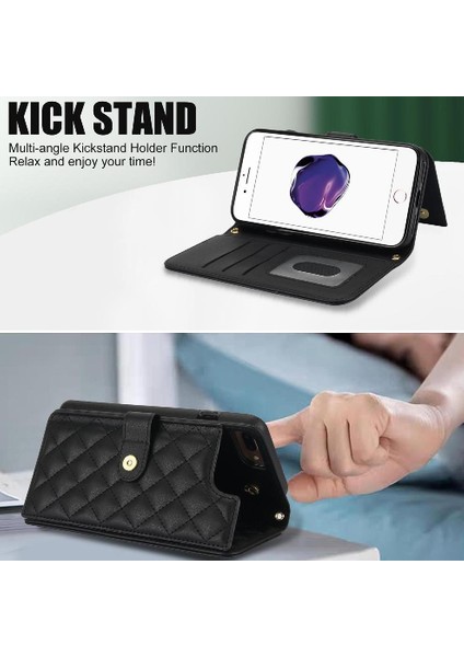 iPhone 7 Plus / 8 Plus Leather Flip Magnetic Clasp Kickstand Heavy Duty Protective Wallet Phone Case With Card Holder Crossbody Long Wrist Strap (Yurt Dışından) fırsatları