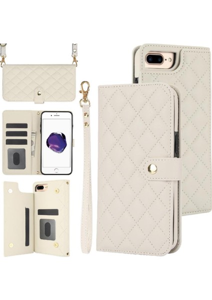 iPhone 7 Plus / 8 Plus Leather Flip Magnetic Clasp Kickstand Heavy Duty Protective Wallet Phone Case With Card Holder Crossbody Long Wrist Strap (Yurt Dışından)