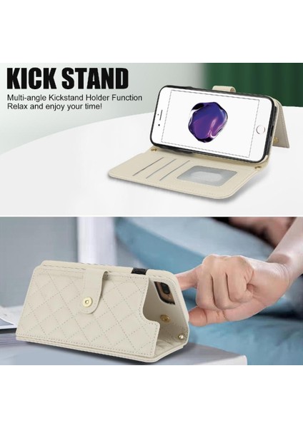 iPhone 7 Plus / 8 Plus Leather Flip Magnetic Clasp Kickstand Heavy Duty Protective Wallet Phone Case With Card Holder Crossbody Long Wrist Strap (Yurt Dışından) fırsatları