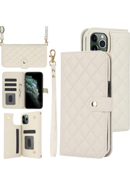 iPhone 11 Pro Max Leather Flip Magnetic Clasp Kickstand Heavy Duty Protective Wallet Phone Case With Card Holder Crossbody Long Wrist Strap (Yurt Dışından)