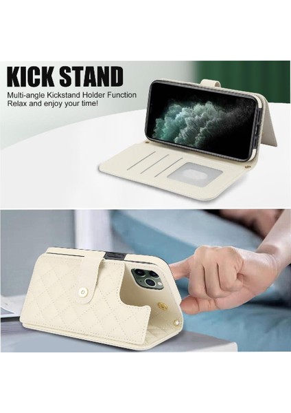 iPhone 11 Pro Max Leather Flip Magnetic Clasp Kickstand Heavy Duty Protective Wallet Phone Case With Card Holder Crossbody Long Wrist Strap (Yurt Dışından) modelleri