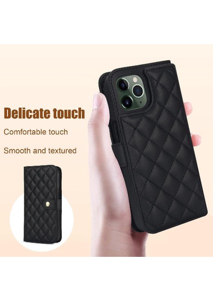 iPhone 11 Pro Max Leather Flip Magnetic Clasp Kickstand Heavy Duty Protective Wallet Phone Case With Card Holder Crossbody Long Wrist Strap (Yurt Dışından) modelleri
