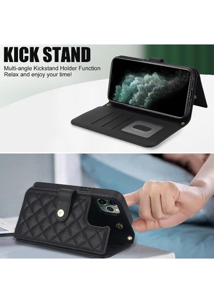 iPhone 11 Pro Max Leather Flip Magnetic Clasp Kickstand Heavy Duty Protective Wallet Phone Case With Card Holder Crossbody Long Wrist Strap (Yurt Dışından) indirimleri