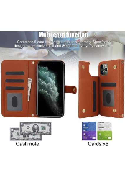 iPhone 11 Pro Max Leather Flip Magnetic Clasp Kickstand Heavy Duty Protective Wallet Phone Case With Card Holder Crossbody Long Wrist Strap (Yurt Dışından) fırsatları