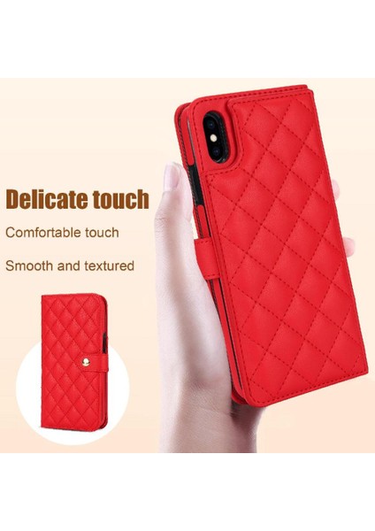 iPhone Xs Max Leather Flip Magnetic Clasp Kickstand Heavy Duty Protective Wallet Phone Case With Card Holder Crossbody Long Wrist Strap (Yurt Dışından) fiyatları
