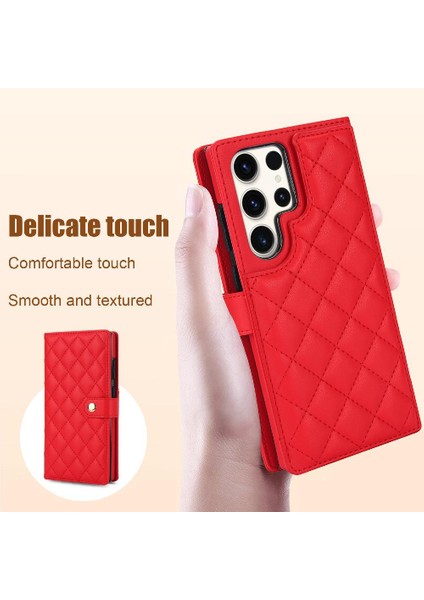 Samsung Galaxy S23 Ultra Leather Flip Magnetic Clasp Kickstand Heavy Duty Protective Wallet Phone Case With Card Holder Crossbody Long Wrist Strap (Yurt Dışından) modelleri
