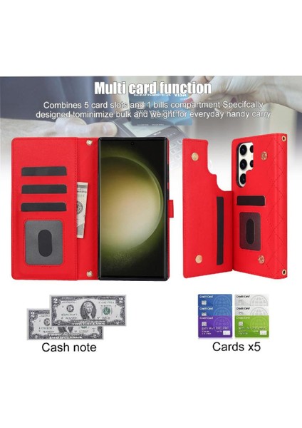 Samsung Galaxy S23 Ultra Leather Flip Magnetic Clasp Kickstand Heavy Duty Protective Wallet Phone Case With Card Holder Crossbody Long Wrist Strap (Yurt Dışından) fırsatları