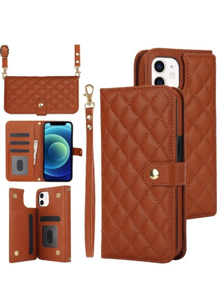 iPhone 14 Plus Leather Flip Magnetic Clasp Kickstand Heavy Duty Protective Wallet Phone Case With Card Holder Crossbody Long Wrist Strap (Yurt Dışından)