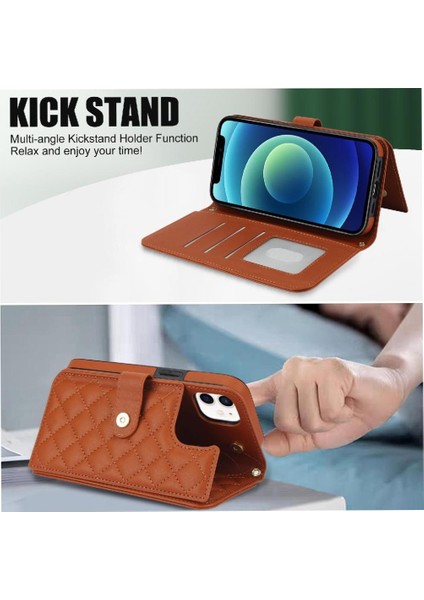 iPhone 14 Plus Leather Flip Magnetic Clasp Kickstand Heavy Duty Protective Wallet Phone Case With Card Holder Crossbody Long Wrist Strap (Yurt Dışından) indirimleri