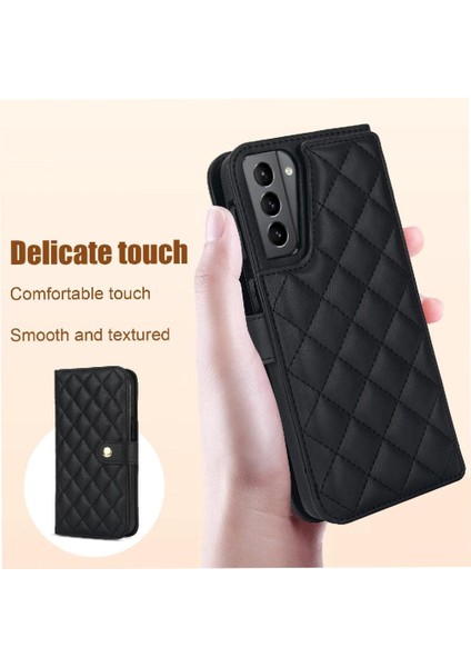 Samsung Galaxy S21 Plus Leather Flip Magnetic Clasp Kickstand Heavy Duty Protective Wallet Phone Case With Card Holder Crossbody Long Wrist Strap (Yurt Dışından) modelleri