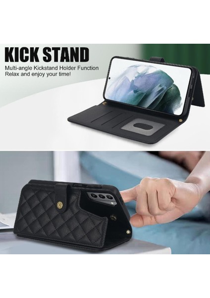 Samsung Galaxy S21 Plus Leather Flip Magnetic Clasp Kickstand Heavy Duty Protective Wallet Phone Case With Card Holder Crossbody Long Wrist Strap (Yurt Dışından) fırsatları
