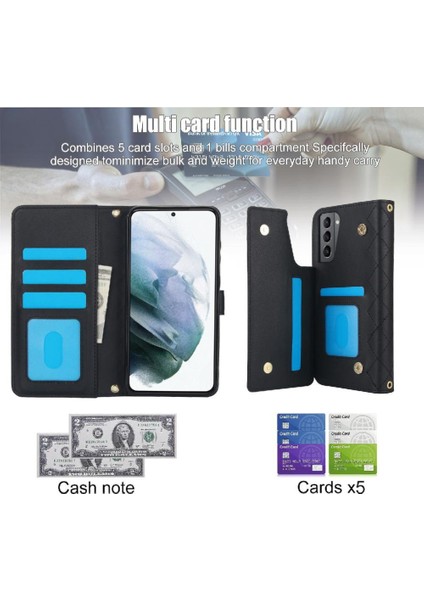 Samsung Galaxy S21 Plus Leather Flip Magnetic Clasp Kickstand Heavy Duty Protective Wallet Phone Case With Card Holder Crossbody Long Wrist Strap (Yurt Dışından) indirimleri