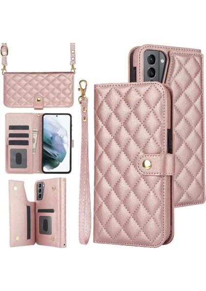 Samsung Galaxy S21 Plus Leather Flip Magnetic Clasp Kickstand Heavy Duty Protective Wallet Phone Case With Card Holder Crossbody Long Wrist Strap (Yurt Dışından)