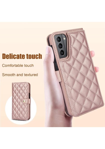 Samsung Galaxy S21 Plus Leather Flip Magnetic Clasp Kickstand Heavy Duty Protective Wallet Phone Case With Card Holder Crossbody Long Wrist Strap (Yurt Dışından) modelleri